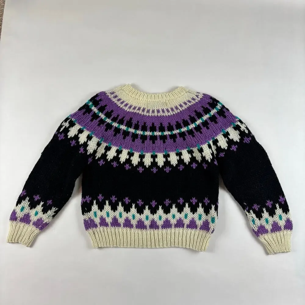 Hand Knit Vintage Fair Isle Nordic Sweater IVY L Chunky Knit Cozycore Soft 90s